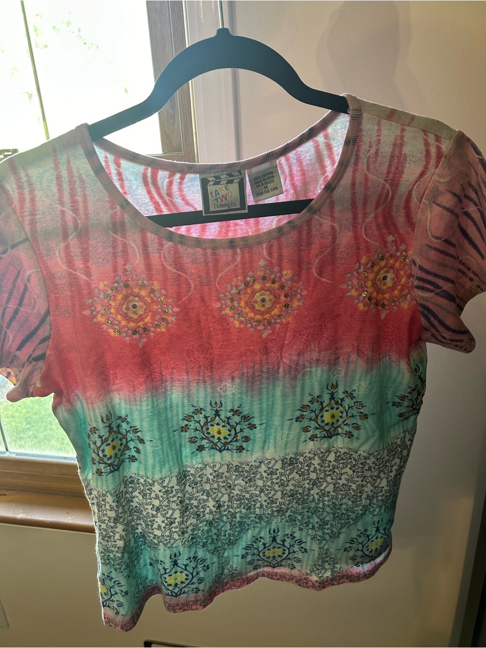 Take Two Coral & Aqua Short Sleeve Women's Tee